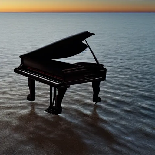 Image similar to grand piano falling into the sea, artstation