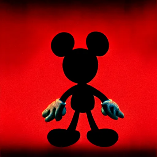 Image similar to Mickey Mouse as a demon, photorealistic, film still, desolate