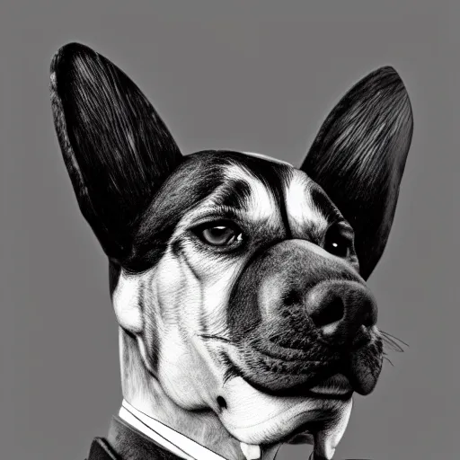 Prompt: Hitler as a dog, hyperrealistic, trending on artstation