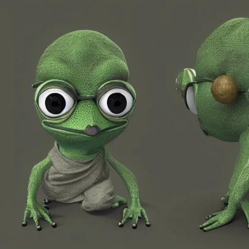 Prompt: a sadge - sad - pepe - the - frog - jedi - master, looking more depressed than usual, quivering lips, fists in the air, sweat flying, cgi render, zbrush, octane, keyshot render