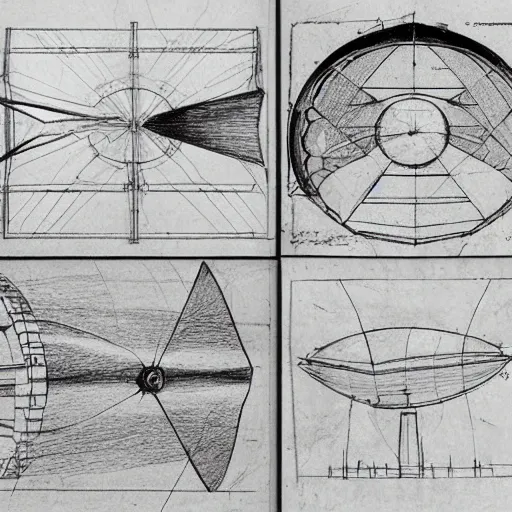 Image similar to various sketches of the next generation space telescope in the style of leonardo da vinci, ultra detailed, scribbles, technical drawing, engineering blueprints