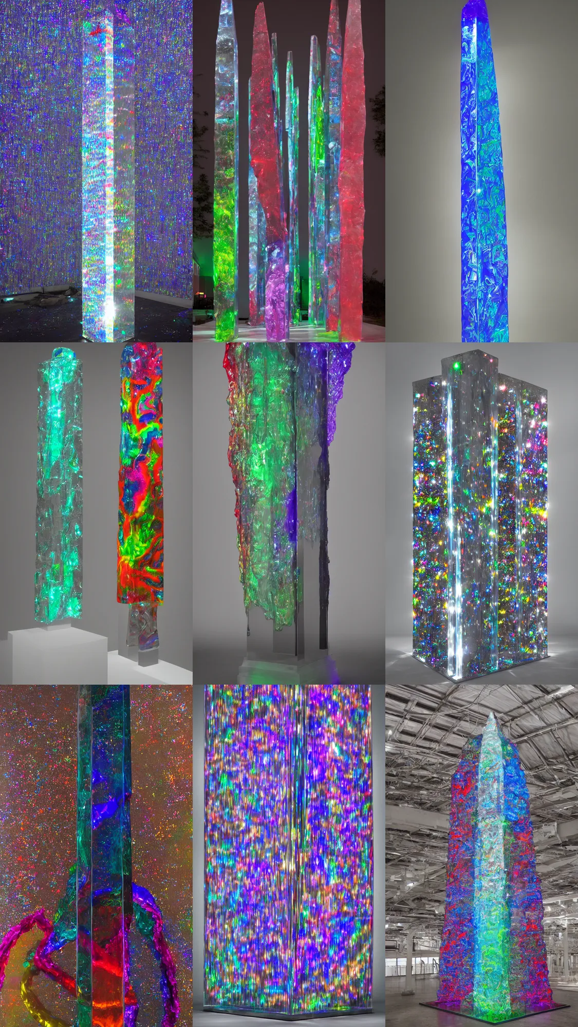 Prompt: glass obelisk of the void, furious lights, dreamed by lynda benglis, 4 k, 8 k
