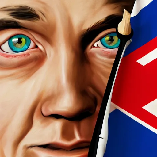 Prompt: a close up portrait of a british bully with a bat in one hand and the brexit flag in the other one, 2d, ultra highly detailed, digital painting, smooth, sharp focus, artstation, pixiv, art by Ilya Kuvshinov