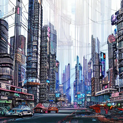 Image similar to researchering impression : cyberpunk chinese cityscape ), by arnold buloweren and lajos gulacsy, line art, speedpainting eternal sunshine of a spotless mind, 8 k resolution