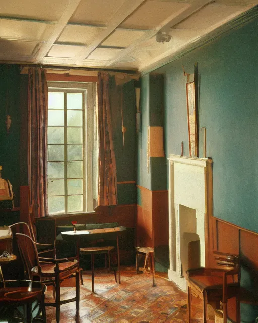 Prompt: the interior of a house in devonshire, painterly, offset printing technique, photographed on kodachrome by brom, robert henri, walter popp, cinematic lighting, various refining methods, micro macro autofocus, ultra definition, award winning photo