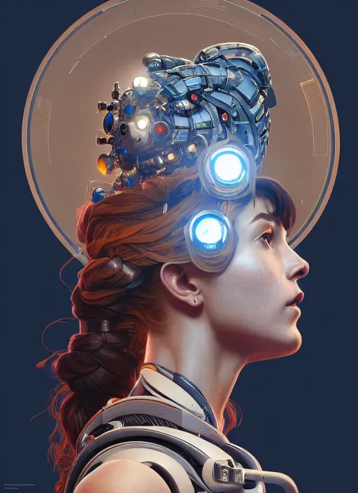 Image similar to symmetry!! portrait of a hybrid robot astronaut, round machine face, floral! horizon zero dawn machine, intricate, elegant, highly detailed, digital painting, artstation, concept art, smooth, sharp focus, illustration, art by artgerm and greg rutkowski and alphonse mucha, 8 k