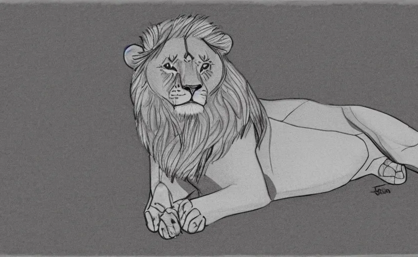 Image similar to single line full body drawing of a lion lying. single line challenge. winner