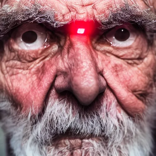 Image similar to an old man with glowing red eyes