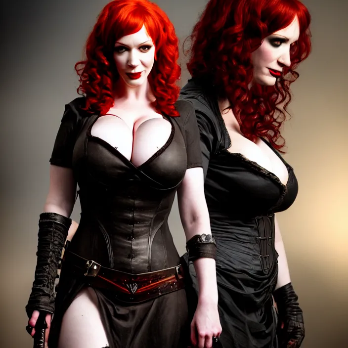 Prompt: full length photograph of a real-life christina hendricks as a vampire warrior, Extremely detailed. 8k