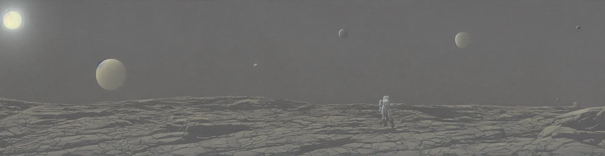 Prompt: Lunar Landscape, artwork by Ralph McQuarrie