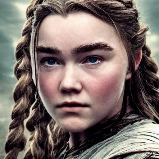 Image similar to first photos of 2 0 2 4 female lotr remake - florence pugh as gimli, ( eos 5 ds r, iso 1 0 0, f / 8, 1 / 1 2 5, 8 4 mm, postprocessed, crisp face, facial features )