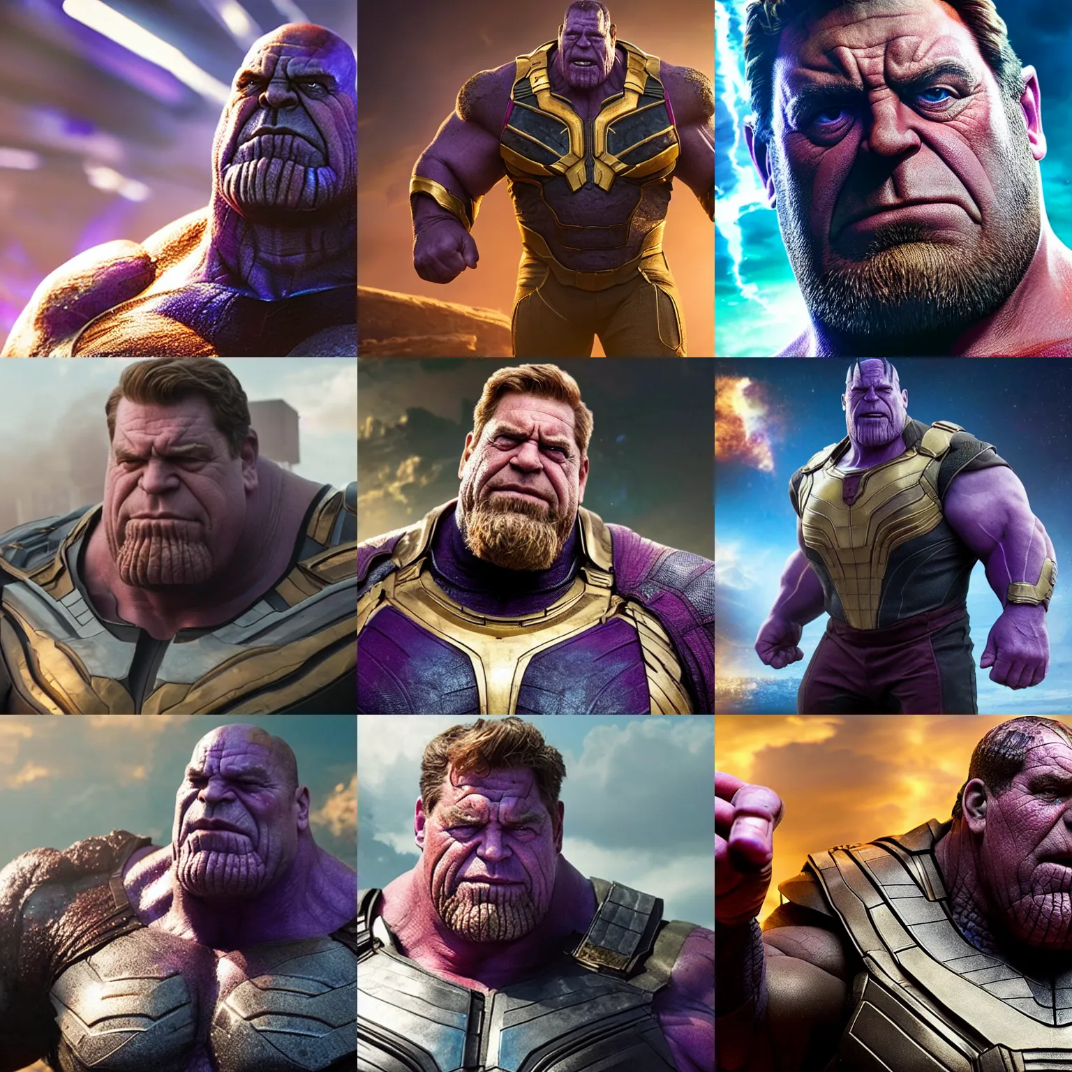 Prompt: promotional still of john goodman as thanos, action, adventure, 4 k, highly detailed,