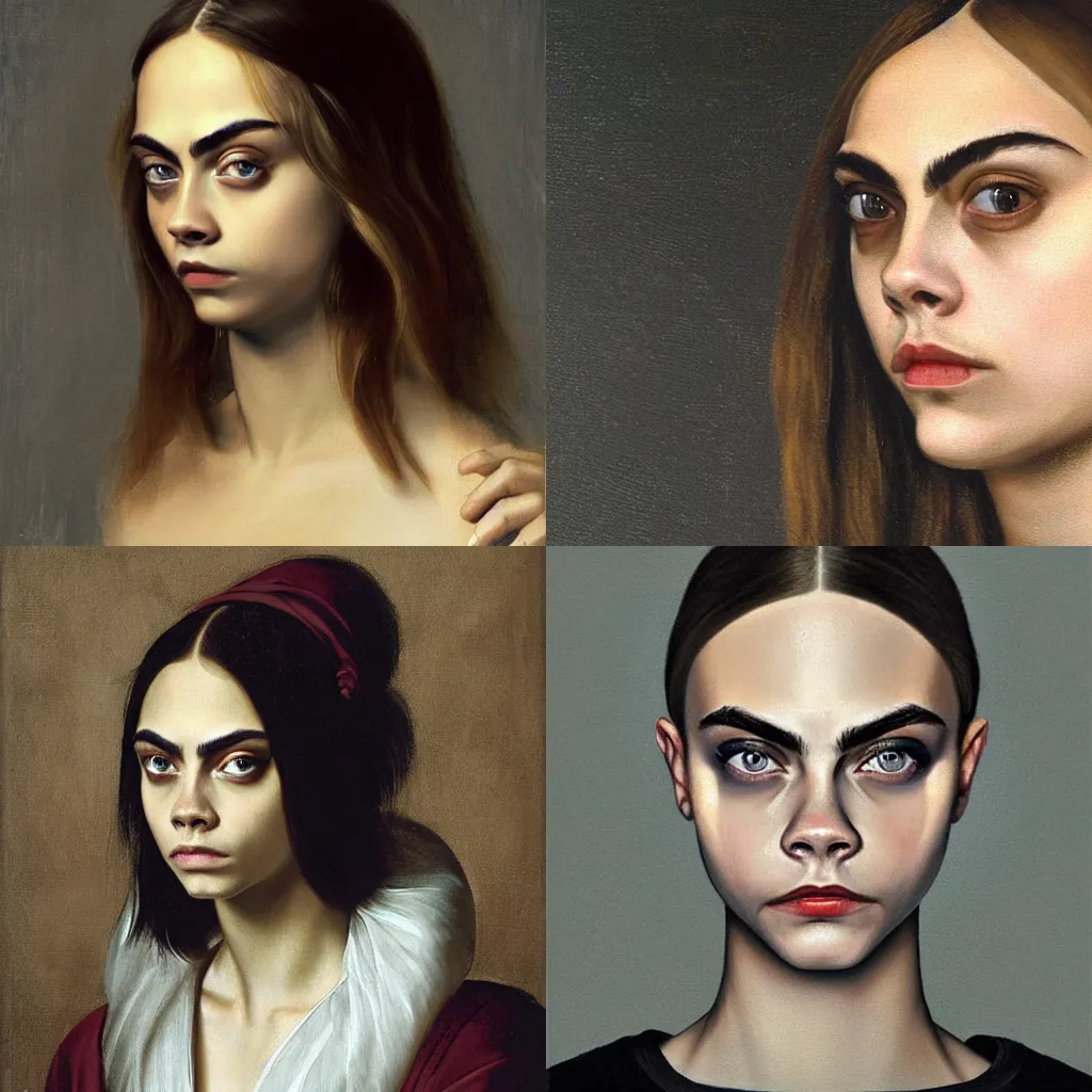 Prompt: a portrait painting of Cara Delevingne without makeup by Caravaggio