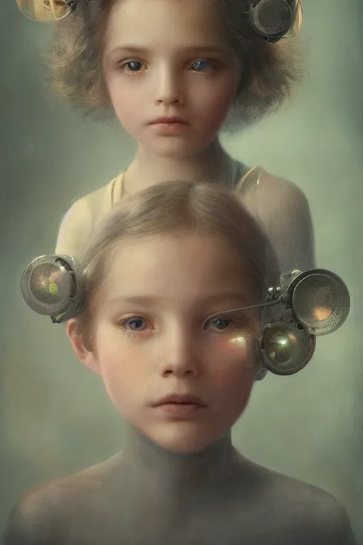 Image similar to a beautiful ultradetailed vintage photo of a child attached to a futuristic vr headset, by tom bagshaw and anna dittman, portrait, 2 4 mm lens, golden ratio composition, detailed face, studio photography, very detailed, humanoids, interconnected, artstation, 8 k, highly coherent