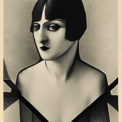 Prompt: photograph of a woman wearing weimar berlin fashion, 1 9 2 0's, looking at the camera, aesthetic, elaborate, intricate, highly detailed, detailed face, photorealism, smooth, sharp focus, rim light, art by man ray,