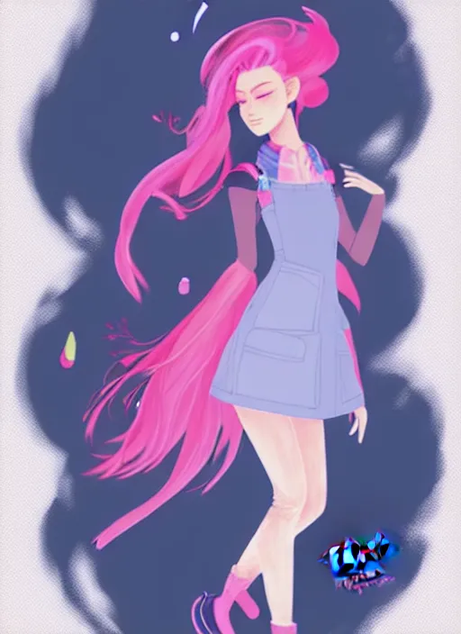 Image similar to female character inspired by 9 0's fashion and by madeline from celeste, art by rossdraws