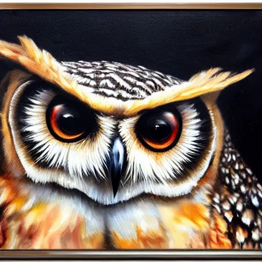 Prompt: hybrid animal cross between alien and a an owl detailed oil painting 8k