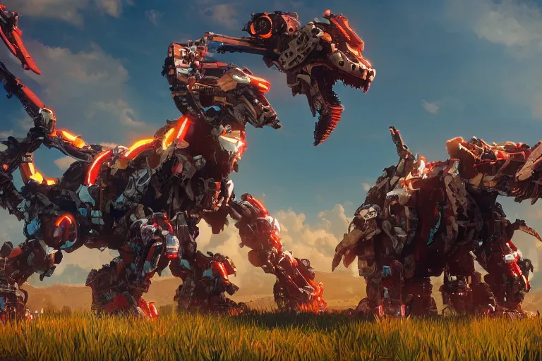 Image similar to ravager machine mecha animal beast robot of horizon forbidden west horizon zero dawn bioluminiscence global illumination ray tracing hdr fanart arstation by sung choi and eric pfeiffer and gabriel garza and casper konefal