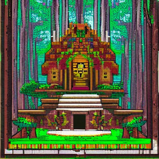 Image similar to temple hidden within the forest ancient magic, pixel art