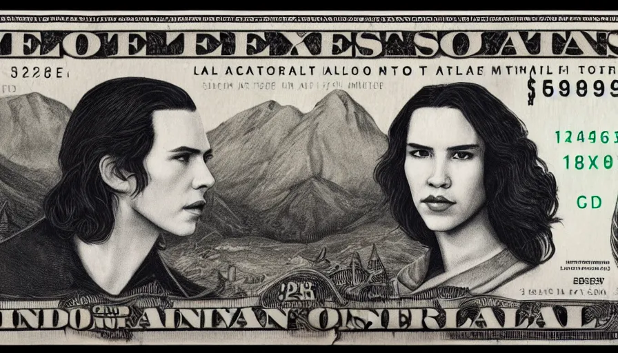 Prompt: reylo on a dollar bill