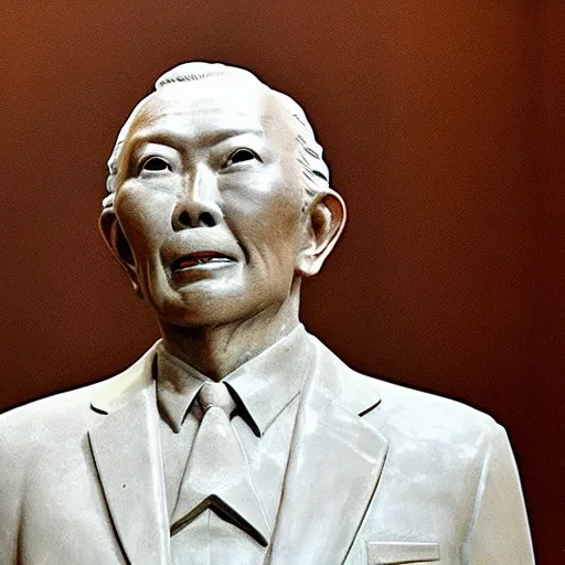 Prompt: photo of a statue of lee kuan yew in a museum