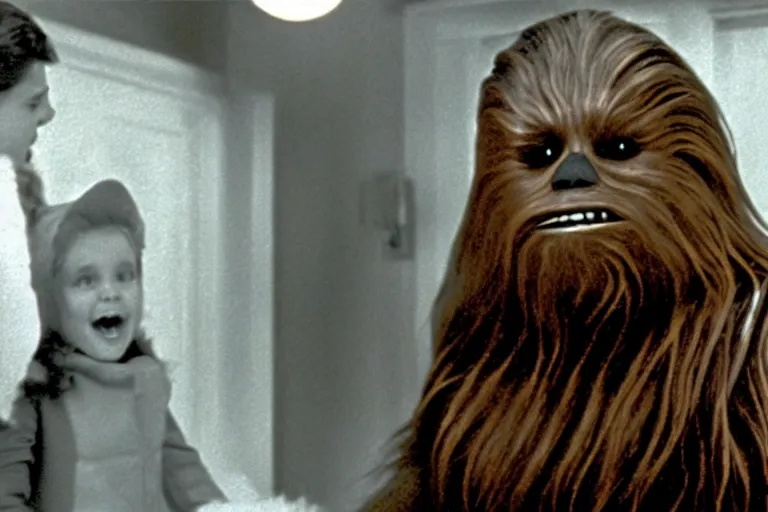 Prompt: A still from the movie Miracle on 34th Street starring Chewbacca