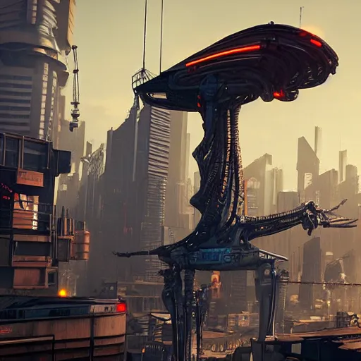 Image similar to tallneck in cyberpunk city