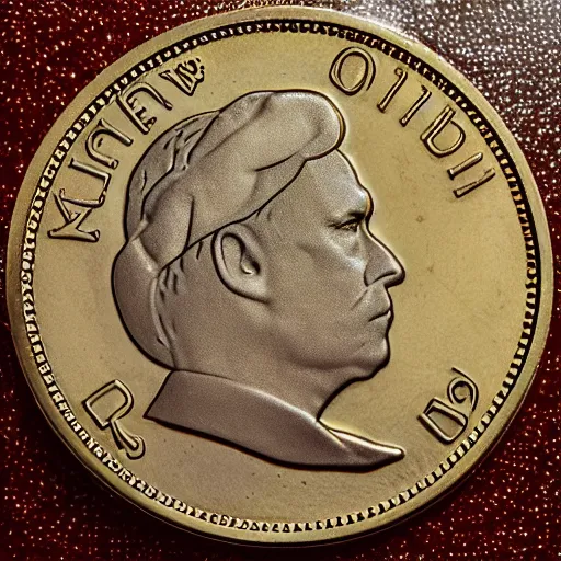 Prompt: a round coin with andrew tate on it