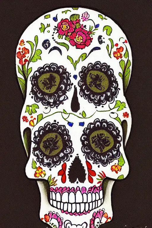 Image similar to Illustration of a sugar skull day of the dead girl, art by hans baluschek