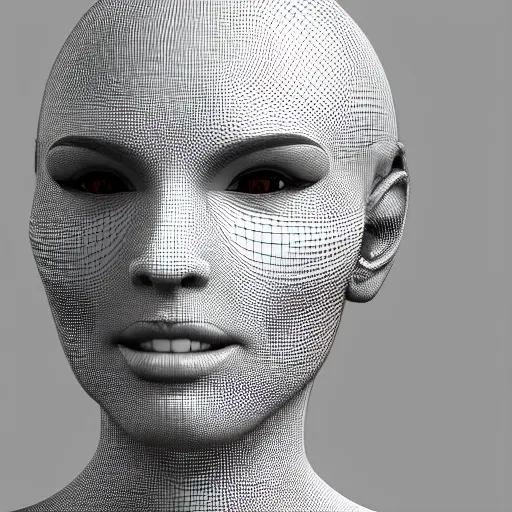 Image similar to a black and white 3D render of a beautiful profile face portrait of a female dragon-cyborg
