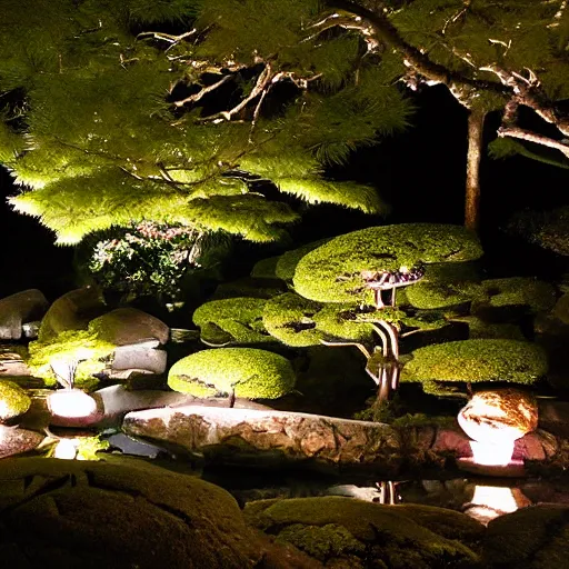 Prompt: japanese garden at night