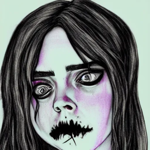 Image similar to grunge drawing of billie eilish in the style of jack skellington