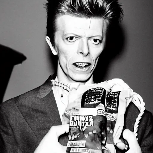 David Bowie holding a bag of Funyuns | Stable Diffusion | OpenArt