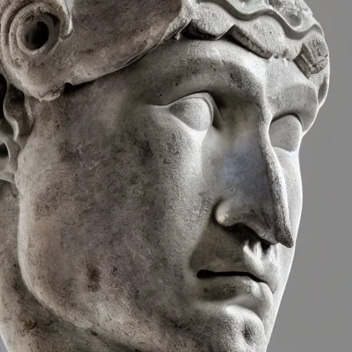 Prompt: close up of an ancient greek statue of the god of destruction, highly detailed, hd, photorealism, broken pieces