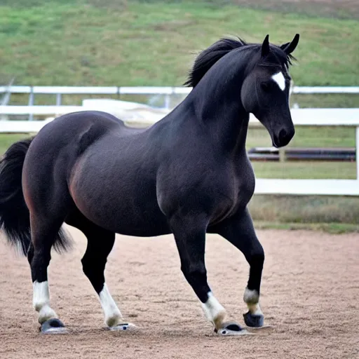 Image similar to a hyper obese horse. The horse is so fat that his legs can’t touch the ground