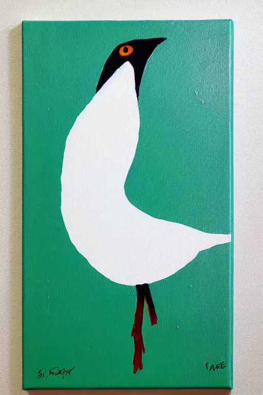 Image similar to painting of a bird on white canvas in the style of saatchi