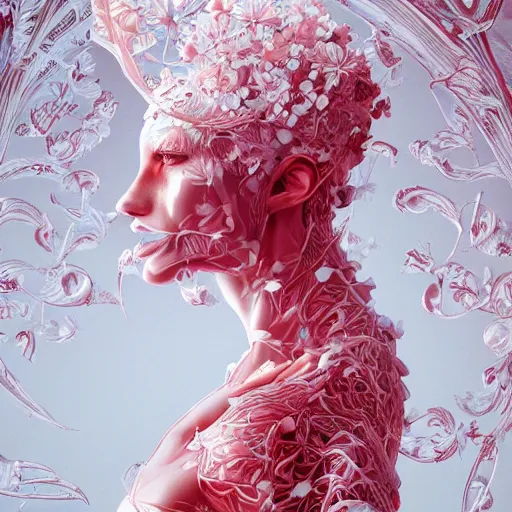 Image similar to the portrait of an absurdly beautiful, graceful, elegant, sophisticated, fashionable young fitness model made of strawberries and white petals, an ultrafine hyperdetailed illustration by kim jung gi, irakli nadar, intricate linework, bright colors, octopath traveler, final fantasy, unreal engine 5 highly rendered, global illumination, radiant light, detailed and intricate environment