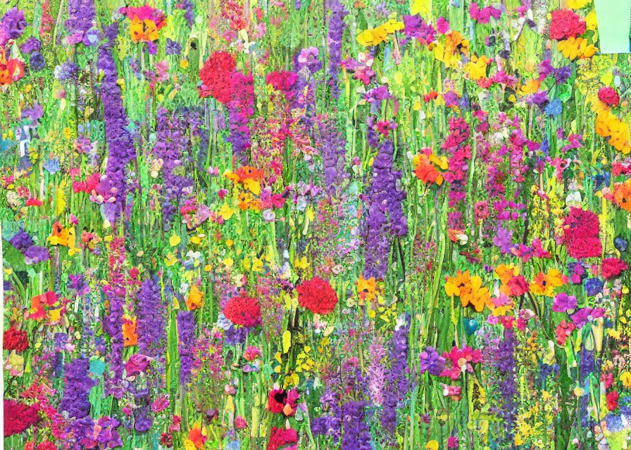 Image similar to flower meadow landscape, colored paper collage