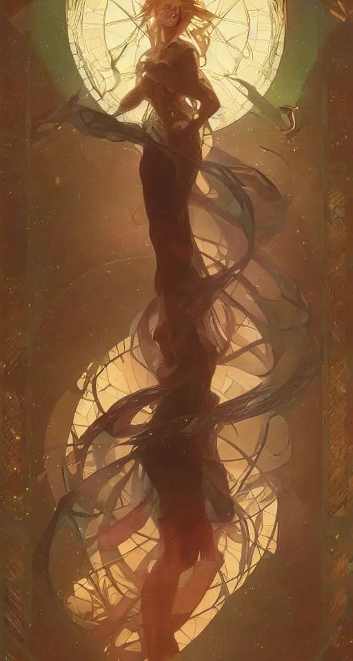 Image similar to the star tarot card, elegant, dramatic lighting, graphic art, volumetric lighting, sharp focus, detailled, by Krenz Cushart and Artem Demura and Alphonse Mucha