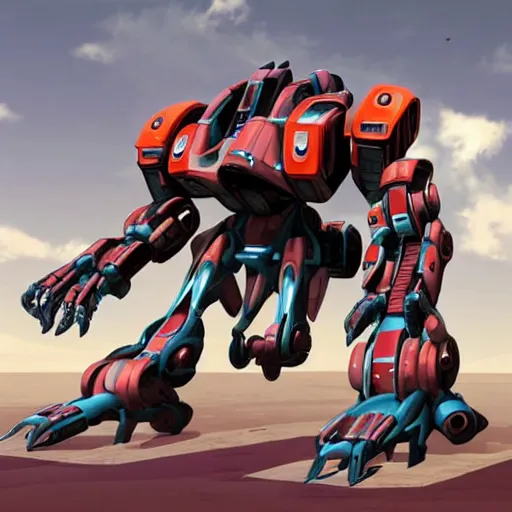 Image similar to a futuristic mech with six legs and a huge chonking cannon on top