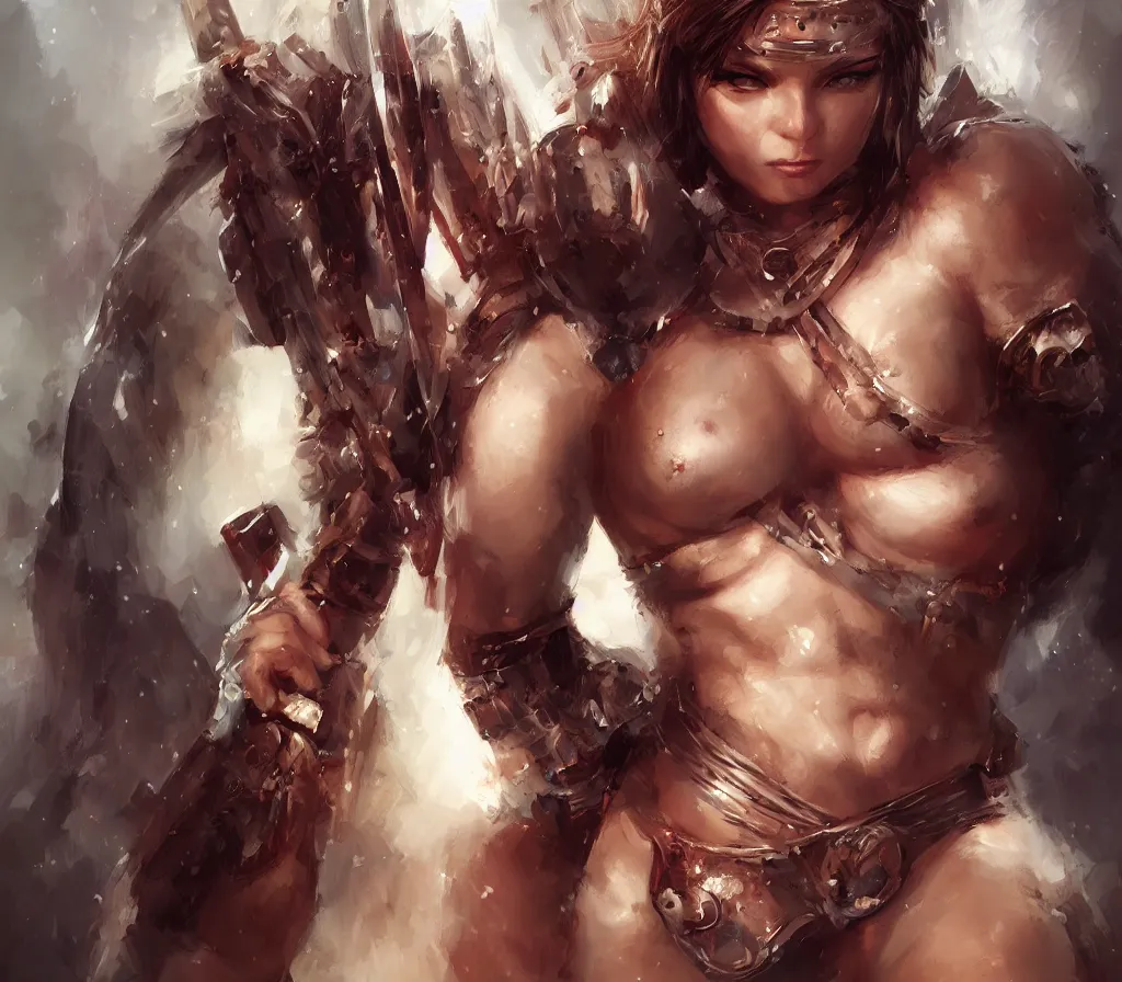 Image similar to portrait of a barbarian female, ultra sharp, very detailed, high quality focus by wlop