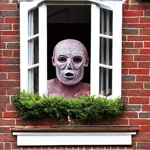 Image similar to starring through your bedroom window to see nightmare fuel standing in your garden