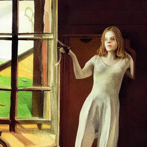 Image similar to Elle Fanning in the painted world of Resident Evil, head and shoulders masterpiece, apocalypse, golden hour, cosmic horror, artstation, in the style of Andrew Wyeth and Edward Hopper and Bosch, extremely detailed