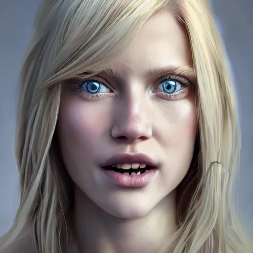 Image similar to epic action shot of beautiful scandinavian woman with symmetrical face stunning eyes and long blonde hair happy laughing, weta disney pixar, hi - fructose, decadent highly - detailed digital painting, golden ratio, octane render, artstation, cinematic composition, smooth, sharp focus, artgerm, mucha, loish, wlop hdr