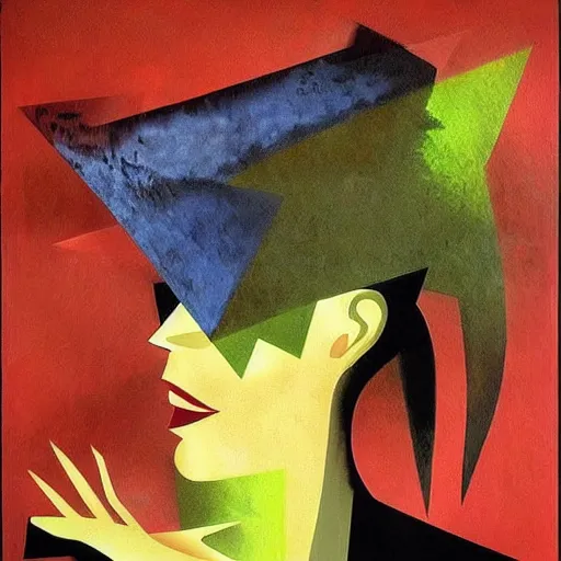 Prompt: A woman is drinking her shadow, expressionist, sharp colors, by Dave McKean