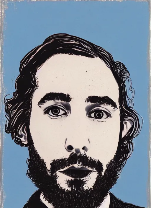 Image similar to Keaton Henson portrait, By andy warhol