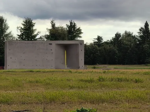 Image similar to a building in the middle of a concrete field