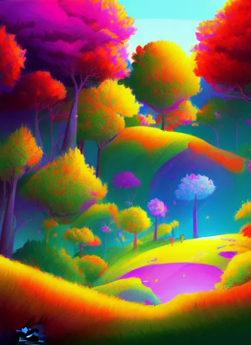 Image similar to painting of a colorful landscape, in a fantasy world, digital painting, hd, illustration, art by tokenin, trending