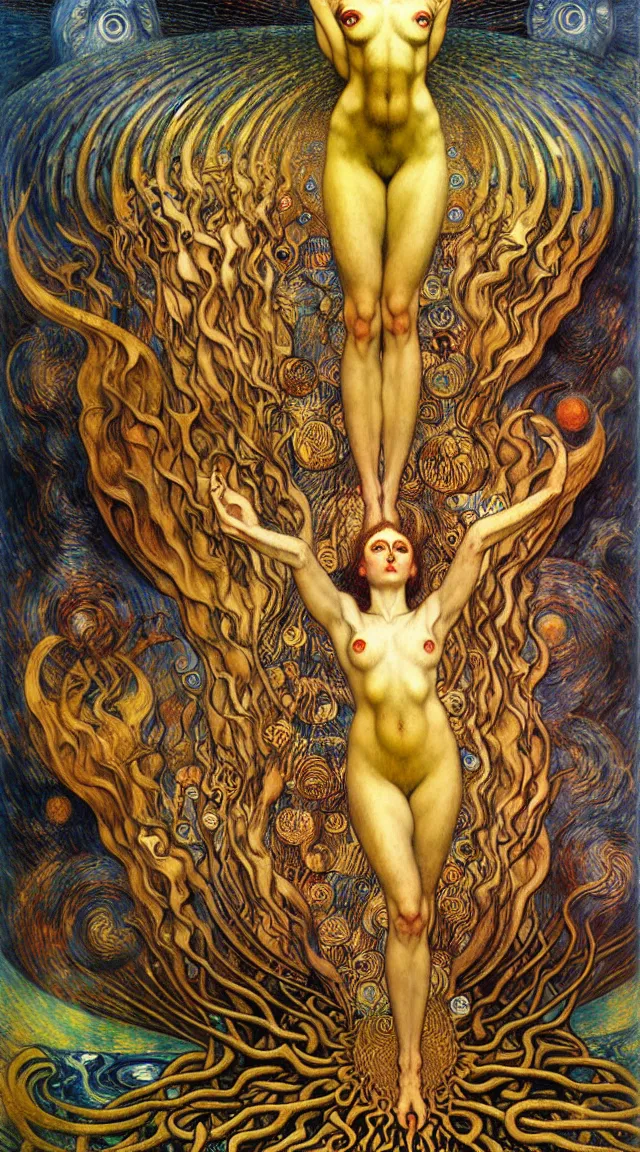 Image similar to Divine Chaos Engine by Karol Bak, Jean Delville, William Blake, Gustav Klimt, and Vincent Van Gogh, symbolist, visionary