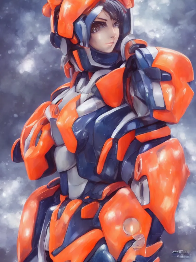 Image similar to A realistic anime portrait of a woman in a Gundam suit with glowing orange, digital painting, by Stanley Artgerm Lau, Sakimichan, WLOP and Rossdraws, digtial painting, trending on ArtStation, SFW version